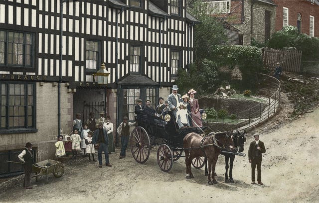 Historic picture of the front of the Dragon, hand coloured